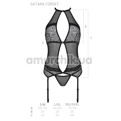 Комплект Passion Free Your Senses Erotic Line Satara Corset, чорний: корсет + трусики-стрінги