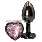 Анальна пробка з рожевим кристалом Alume Metal Heart Plug M, чорна - Фото №1