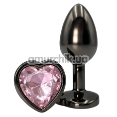 Анальна пробка з рожевим кристалом Alume Metal Heart Plug M, чорна - Фото №1