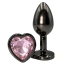 Анальна пробка з рожевим кристалом Alume Metal Heart Plug M, чорна - Фото №1