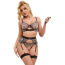 Комплект Star Night Floral Set, чорно-тілесний: бюстгальтер + трусики-стрінги + пояс для панчіх + гартери - Фото №7