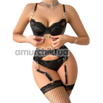 Комплект JSY Sexy Lingerie JS228170, чорний: бюстгальтер + трусики-стрінги + пояс для панчіх - Фото №1