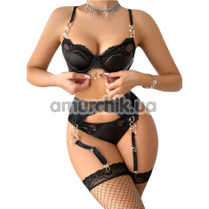 Комплект JSY Sexy Lingerie JS228170, черный: бюстгальтер + трусики-стринги + пояс для чулок - Фото №1