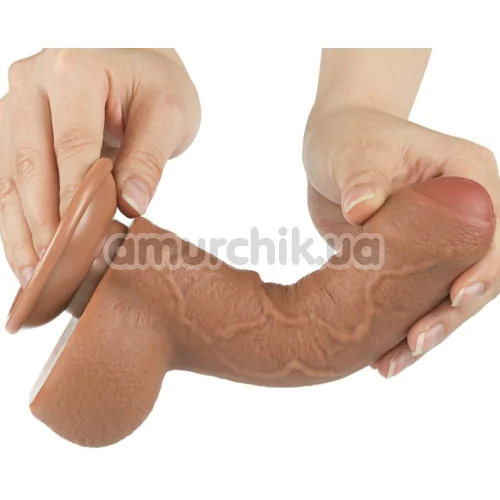 Фаллоимитатор Sliding-Skin Dual Layer Dong 7 с закрытой головкой, светло-коричневый
