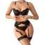 Комплект JSY Sexy Lingerie JS228170, черный: бюстгальтер + трусики-стринги + пояс для чулок - Фото №1