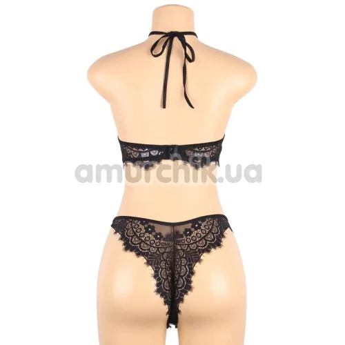 Комплект Star Night High-Neck Floral Eyelash Lace Set, чорний: топ + трусики