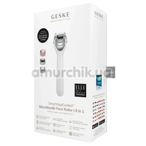 Массажер-роллер для лица с микроиглами Geske MicroNeedle Face Roller 9 in 1, белый