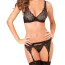 Комплект Lux Lace 3-Piece Garter Set, чорний: бюстгальтер + трусики-стрінги + пояс для панчіх - Фото №3