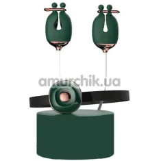 Зажимы на соски с ошейником Qingnan No.2 Vibrating Nipple Clamps And Choker Set, зелёные - Фото №1