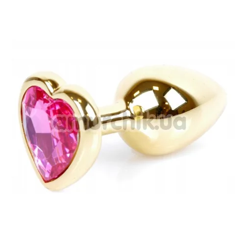 Анальна пробка із яскраво-рожевим кристалом Exclusivity Jewellery Gold Heart Plug, золота - Фото №1