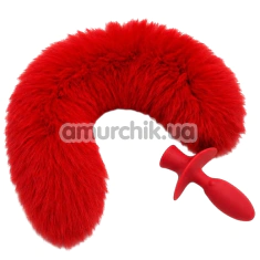 Анальная пробка с красным хвостиком, вибрацией и ротацией Upko Swinging & Vibrating Anal Plug, красная - Фото №1