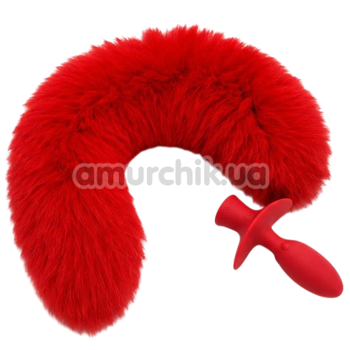 Анальная пробка с красным хвостиком, вибрацией и ротацией Upko Swinging & Vibrating Anal Plug, красная - Фото №1