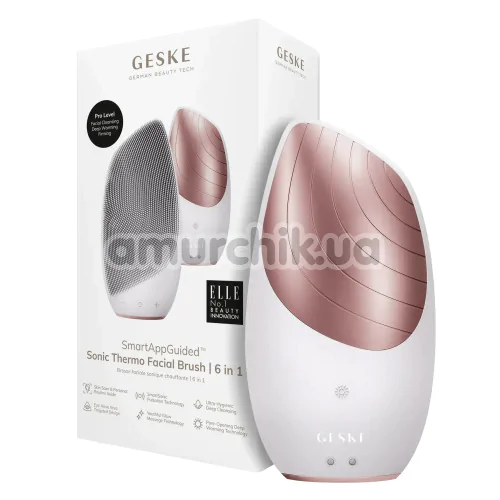 Ультразвуковая щетка для лица Geske Sonic Thermo Facial Brush 6 in 1, кремовая