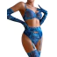 Комплект Star Night Mesh Printed Sexy Bra Set, синий: бюстгальтер + трусики-стринги + пояс для чулок + чулки + перчатки - Фото №10