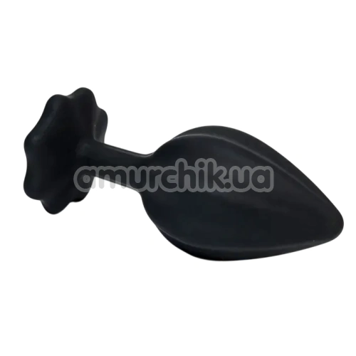 Анальна пробка з прозорим кристалом і червоним хвостиком Alume Silicone Plug With Tail S, чорна