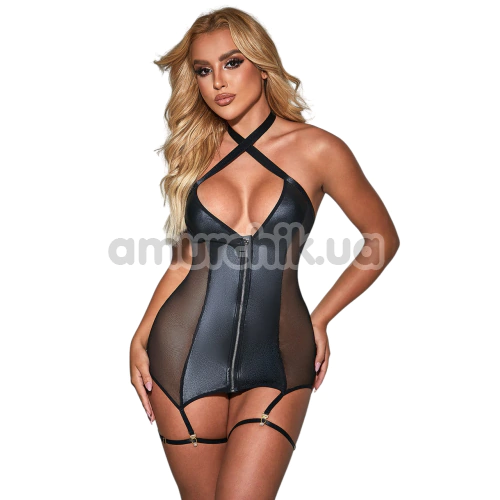 Корсет з гартерами Star Night Deep V Halter Corset, чорний - Фото №1