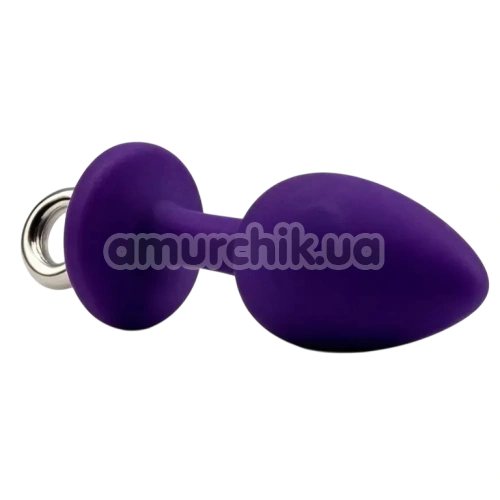 Анальная пробка с фиолетовым кристаллом Alume Silicone Hook Plug S, фиолетовая