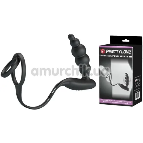 Віброкільце з анальним стимулятором Pretty Love Vibration Penis Sleeve III, чорне