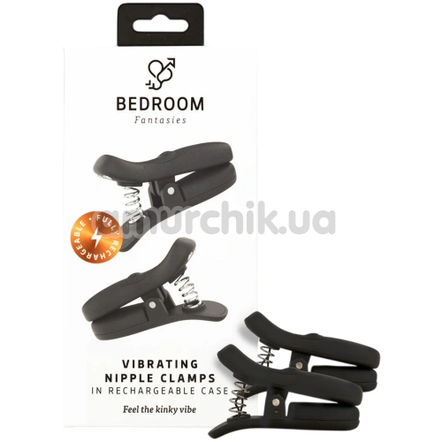 Затискачі для сосків з вібрацією Bedroom Fantasies Vibrating Nipple Clamps, чорні