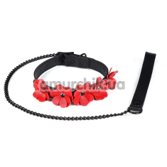 Нашийник з повідцем Liebe Seele Flower Rhythm Leather Collar With Leash, чорно-червоний - Фото №1