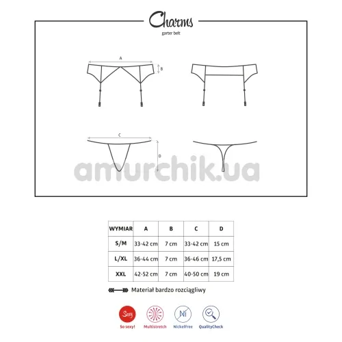 Комплект Obsessive Charms черный: пояс для чулок + трусики-стринги