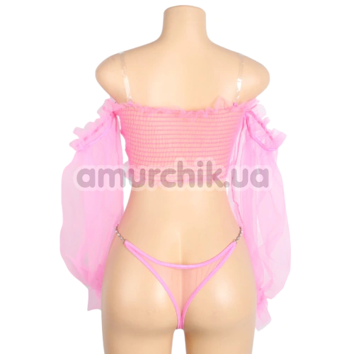 Комплект Star Night Elegant Ruffle Mesh Lingerie Set, розовый: топ + трусики-стринги