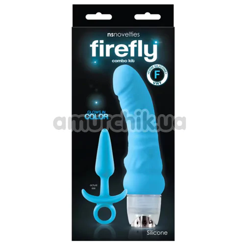 Набор из вибратора и анальной пробки Firefly Combo Kit - светящийся в темноте, голубой