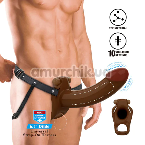 Полый страпон с вибрацией Pretty Love Harness Briefs Bradden 6.7 Dildo, коричневый