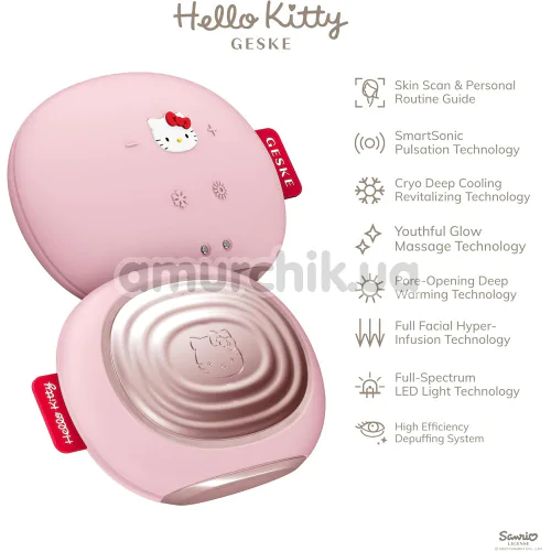 Ультразвуковой массажер-маска для лица Geske Sonic Warm & Cool Mask 8 in 1 - Hello Kitty, розовый