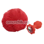 Анальная пробка с прозрачным кристаллом и красным хвостиком Alume Silicone Plug With Tail S, красная - Фото №1