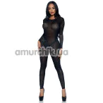 Комбинезон Leg Avenue Sheer Rhinestone Long Sleeve Catsuit, черный - Фото №1