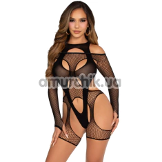 Комплект Leg Avenue Fishnet Garter Harness and Teddy, чорний: боді + комбінезон - Фото №1