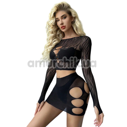 Комплект Star Night Sexy Hollow Out Set, черный: топ + юбка