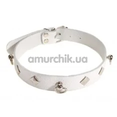 Ошейник с тремя колечками sLash SUB Leather Choker, белый - Фото №1