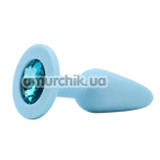 Анальная пробка с голубым кристаллом Alume Silicone Long Plug S, голубая - Фото №1