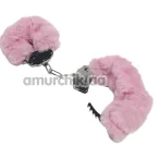 Наручники з ніжно-рожевим хутром DS Fetish Plush Handcuffs, срібні - Фото №1