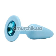 Анальна пробка з блакитним кристалом Alume Silicone Long Plug S, блакитна - Фото №1