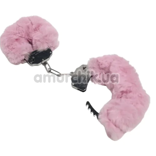 Наручники с нежно-розовым мехом DS Fetish Plush Handcuffs, серебряные - Фото №1
