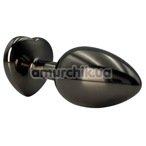 Анальна пробка з жовтим кристалом Alume Metal Heart Plug S, чорна
