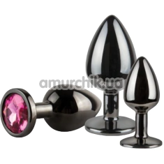 Набор анальных пробок с розовым кристаллом S Pleasures Metal Zoom, черный - Фото №1