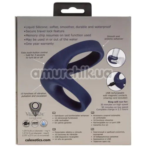 Виброкольцо для члена Viceroy Rechargeable Max Dual Ring, синее