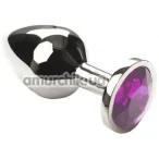 Анальная пробка с сиреневым кристаллом SWAROVSKI Silver Amethyst Middle, серебряная - Фото №1