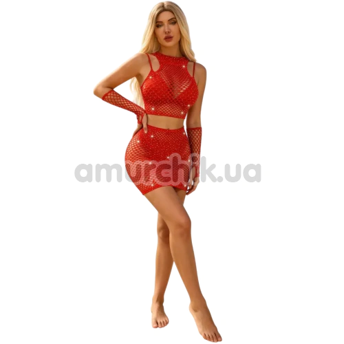 Комплект Star Night Mesh Sparkle Set, красный: топ + юбка + перчатки