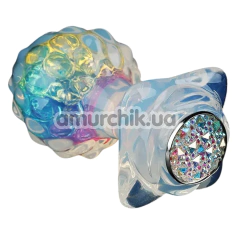 Анальна пробка з мультикольоровим кристалом Univibe Plug With Convex Relief, прозора - Фото №1