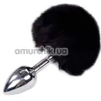 Анальная пробка с черным хвостиком Alive Anal Pleasure Metal Anal Fluffy Plug S, серебряная - Фото №1