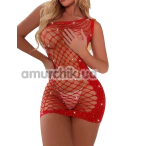 Сукня Star Night Hollow Out Single Shoulder Rhinestone Fishnet Dress, червона - Фото №1