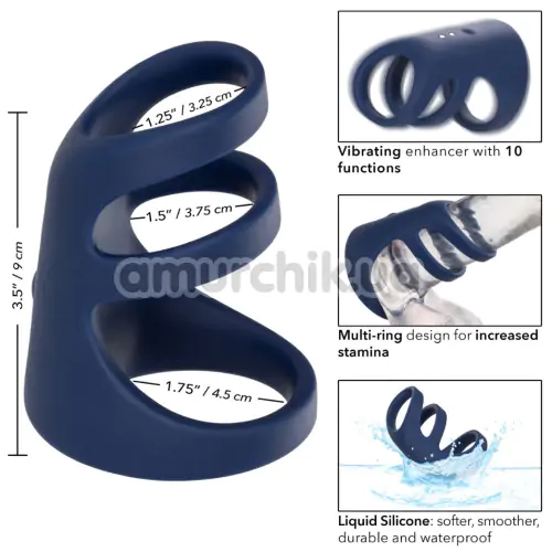 Насадка на пенис с вибрацией Viceroy Rechargeable Triple Cock Cage, синяя