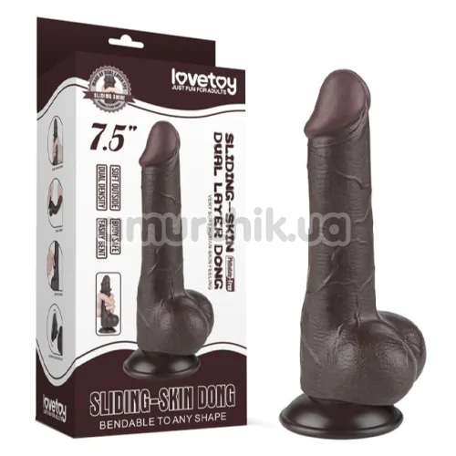 Фаллоимитатор Sliding-Skin Dual Layer Dong 7.5 с маленькой мошонкой, коричневый