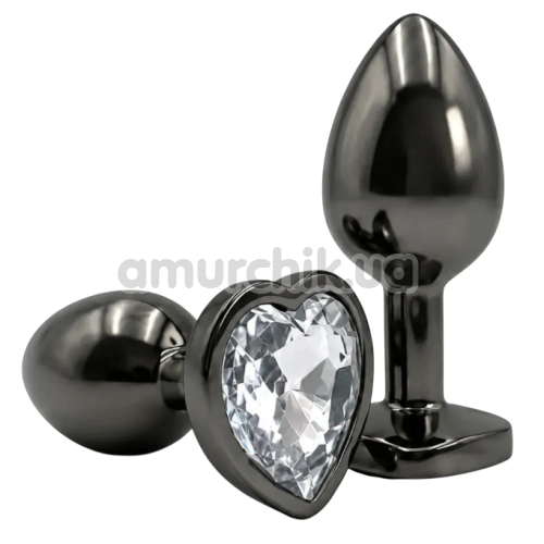 Анальна пробка з прозорим кристалом Alume Metal Heart Plug M, чорна