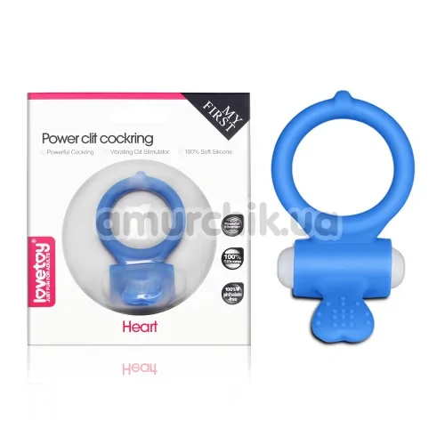 Виброкольцо Power Clit Cockring Heart, голубое